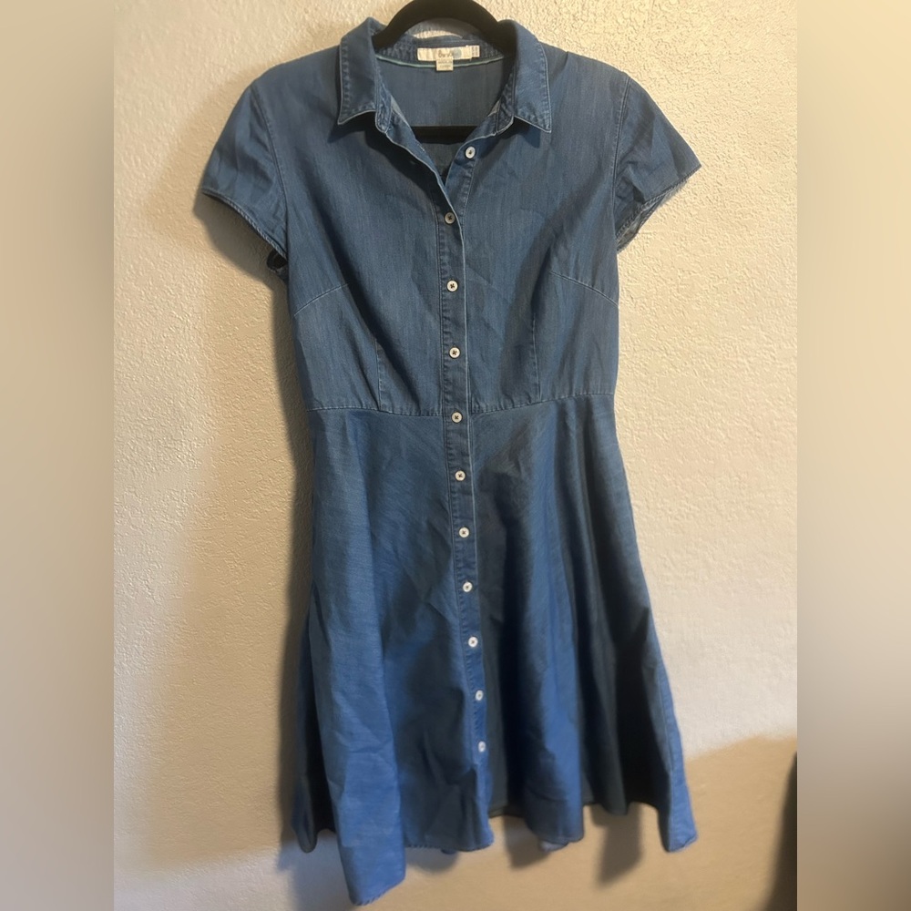 Boden Blue Button-Front Chambray Midi Dress